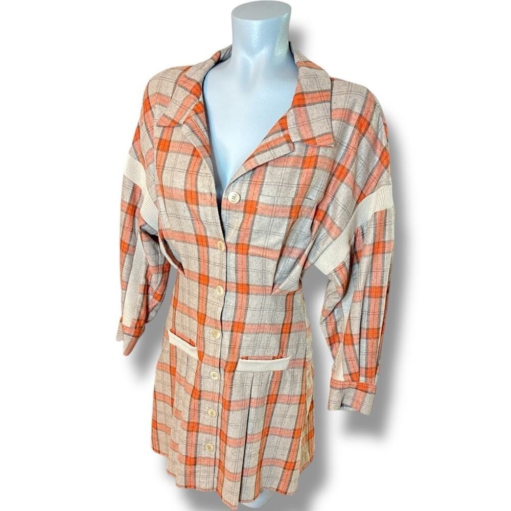 Maje Ravellino Plaid Mini Dress Size S/ 36 / 1 Orange Gray - Picture 2 of 7